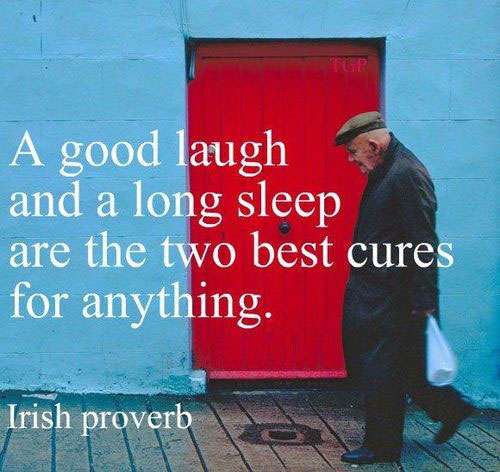 A good laugh and a long sleep are the two best cures for anything. Irish proverb