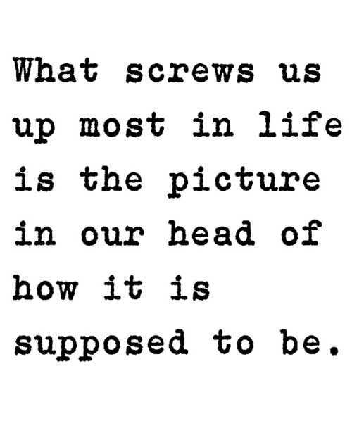 What screws us up most in life is the picture in our head of how it is supposed to be